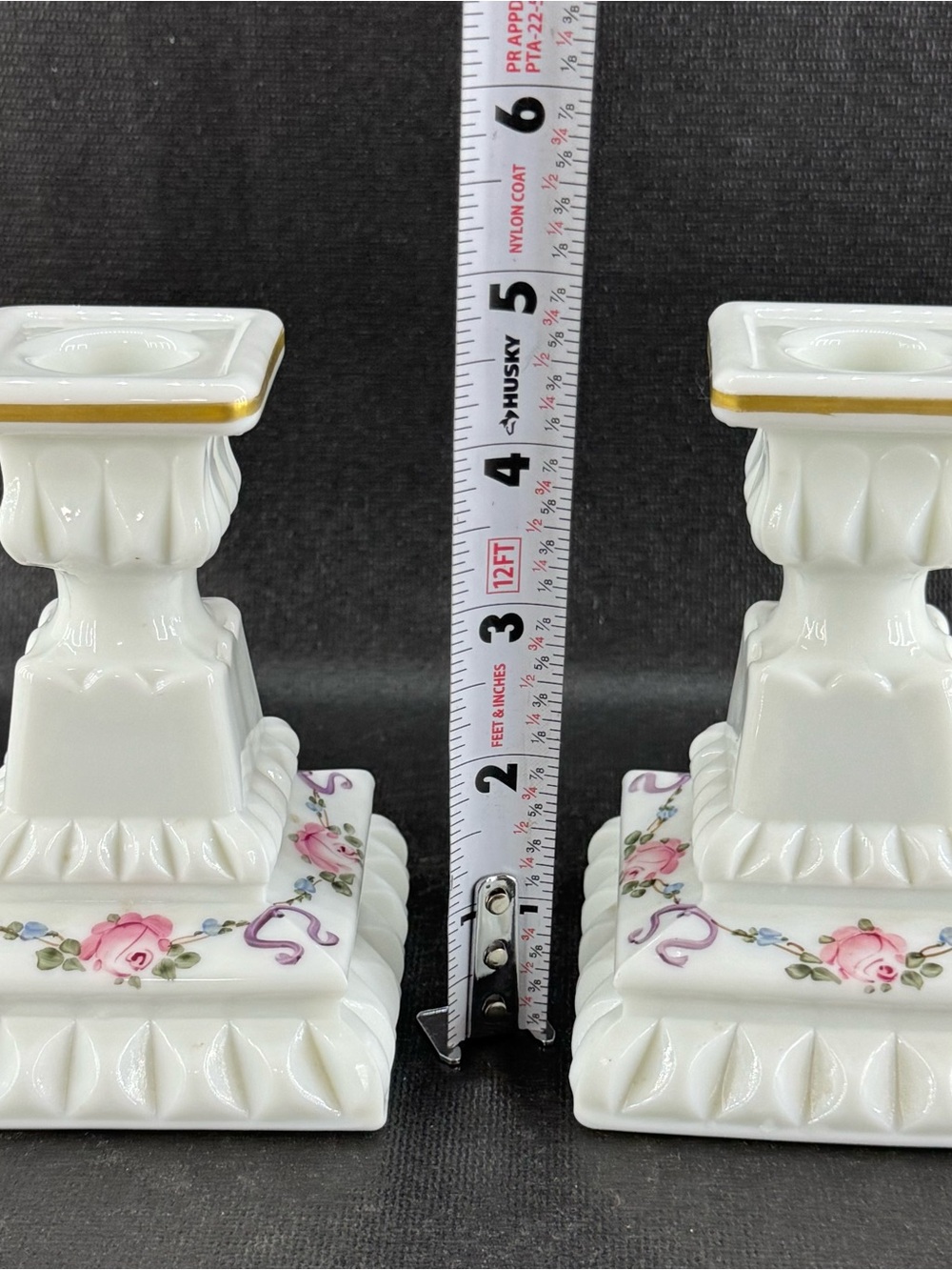 Set of 2 VintageWestmoreland Milk Glass Hand-Painted Floral Candlestick Holders - Picture 7 of 7